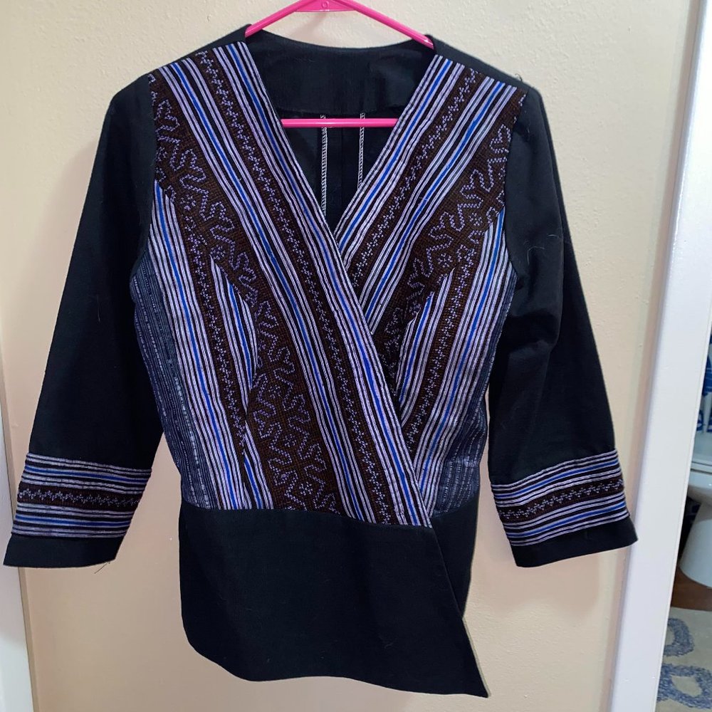Cotton Embroidered Snap Wrap Blouse